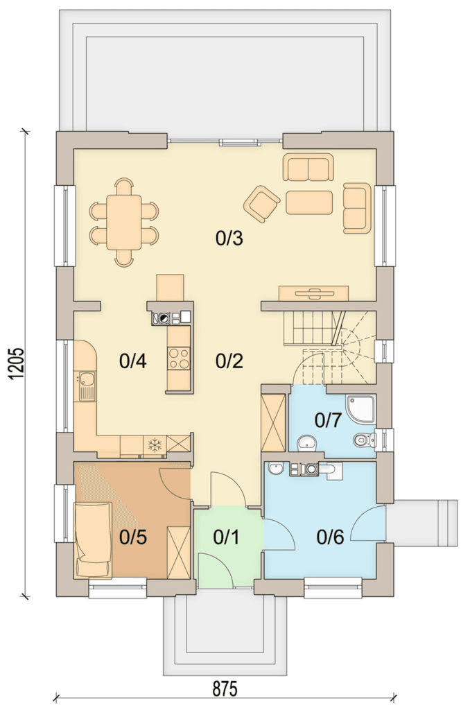 Rzut parteru domu jednorodzinnego Wanilia