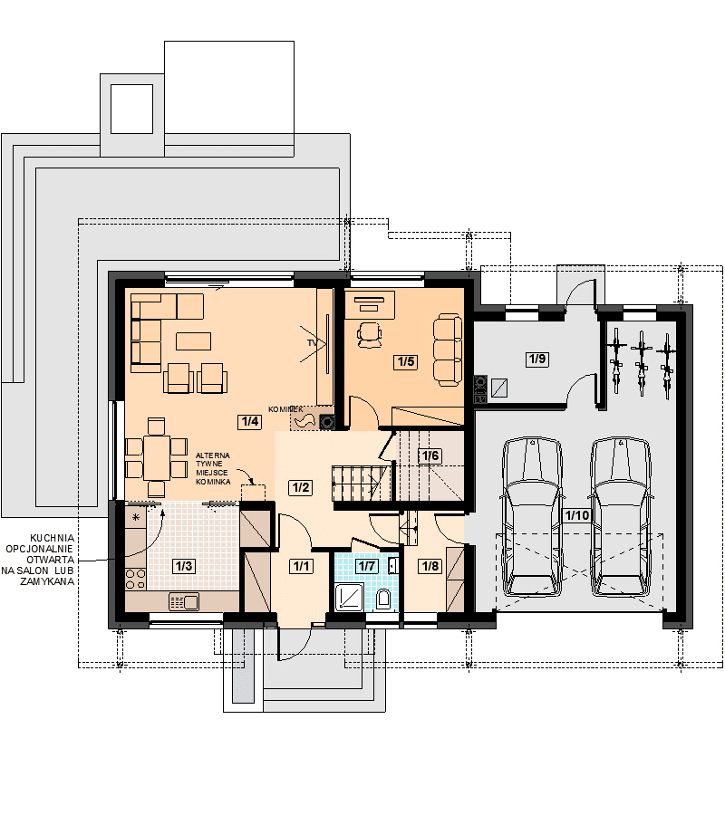 Rzut parteru domu jednorodzinnego Alandra 2M