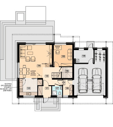 Rzut parteru domu jednorodzinnego Alandra 2M