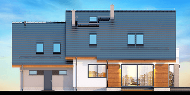 Elewacja ogrodowa domu jednorodzinnego Alandra 2M z wykuszem