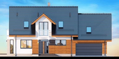 Elewcja frontowa domu jednorodzinnego Alandra 2M z wykuszem