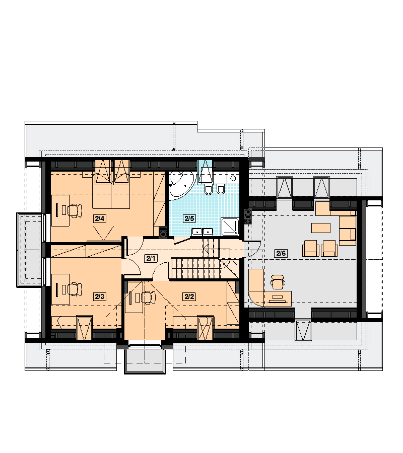 Rzut poddasza domu jednorodzinnego Alandra 2M z wykuszem