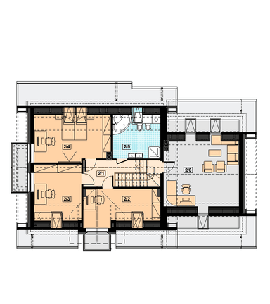 Rzut poddasza domu jednorodzinnego Alandra 2M z wykuszem