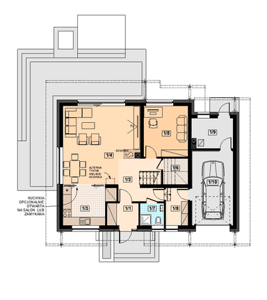 Rzut parteru domu jednorodzinnego Alandra