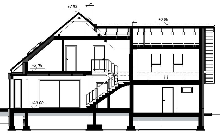 Przekrój projektu domu Alion 2M z wykuszem