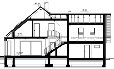 Przekrój projektu domu Alion 2M z wykuszem