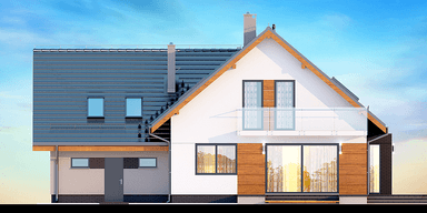 Elewacja ogrodowa dom jednorodzinnego Alion 2M z wykuszem