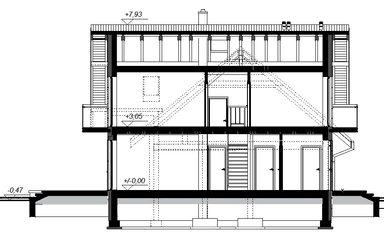 Przekrój projektu domu Alion 2M z wykuszem