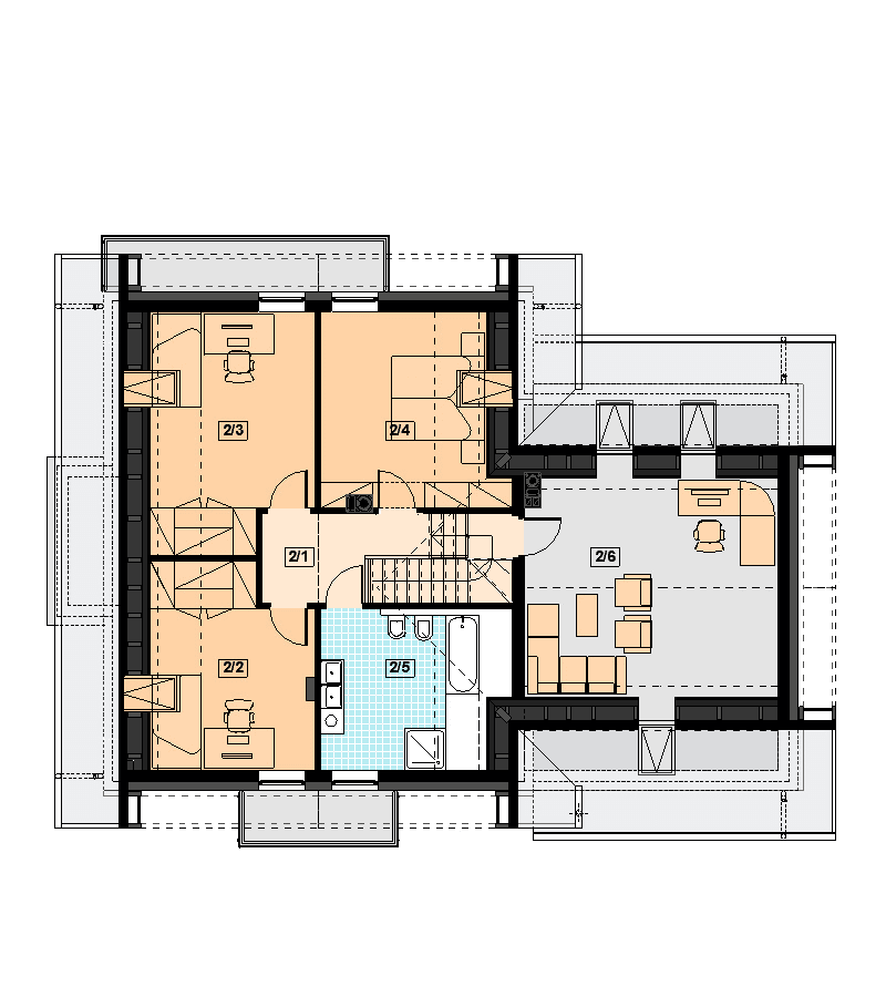 Rzut poddasza domu jednorodzinnego Alion 2M z wykuszem
