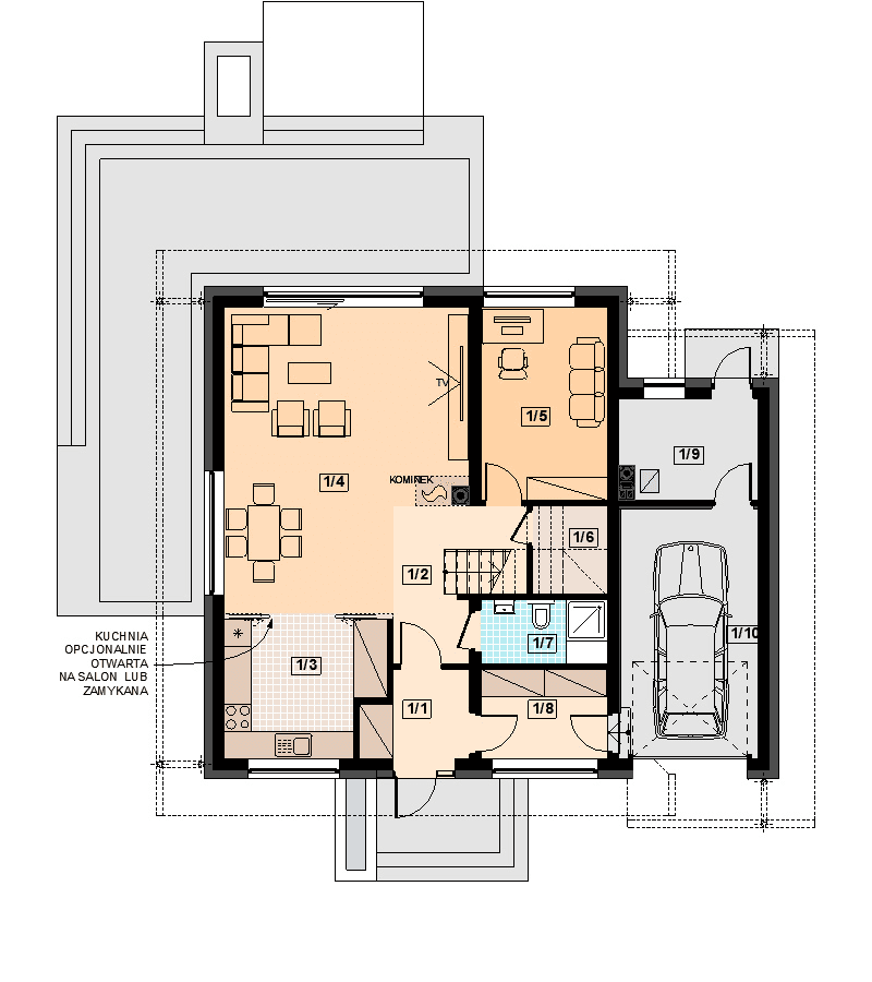 Rzut parteru domu jednorodzinnego Alion