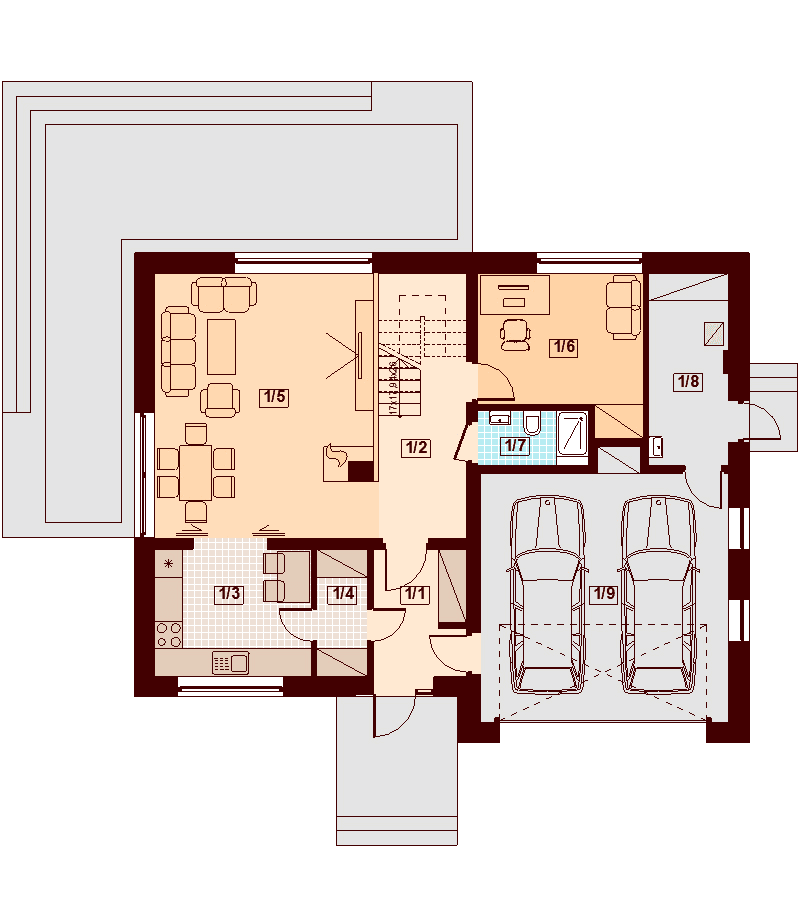 Rzut parteru domu jednorodzinnego Amorina