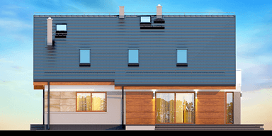 Elewacja ogrodowa domu Amorina z wykuszem