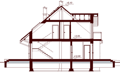 Przekrój projektu domu Amorina z wykuszem