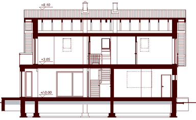 Przekrój projektu domu Amorina z wykuszem