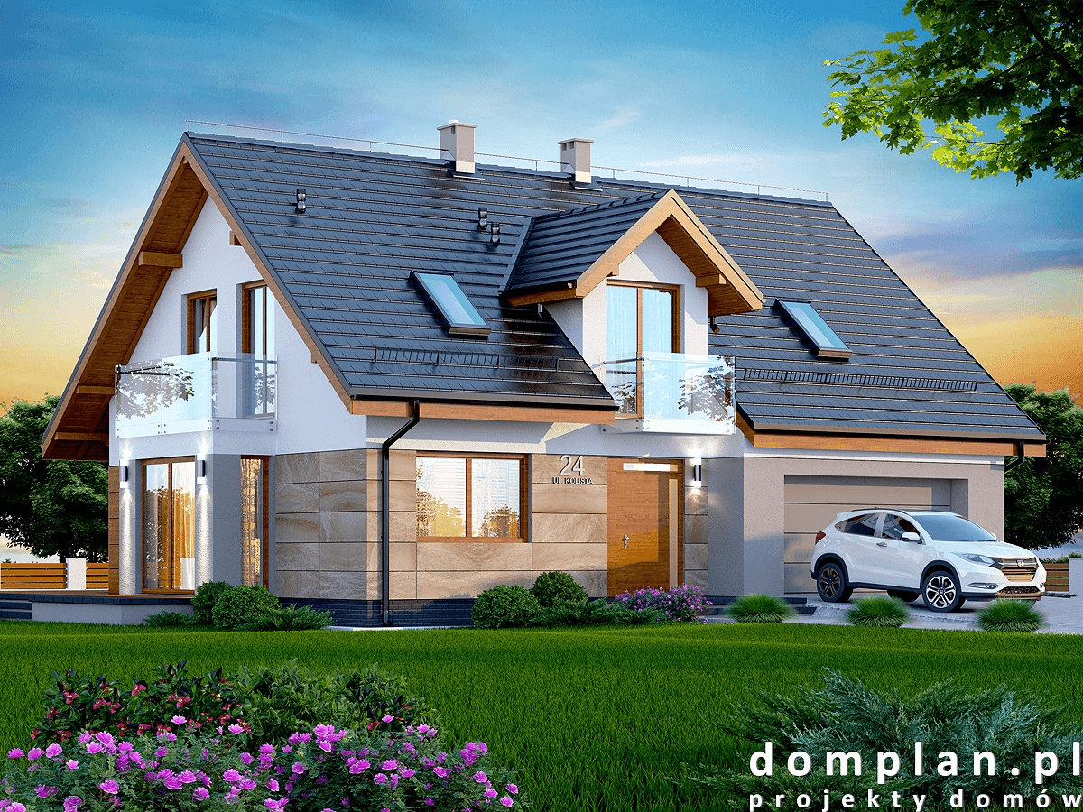 Wizualizacja domu jednorodzinnego Amorina z wykuszem