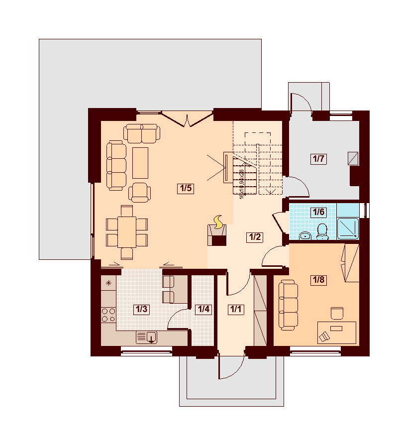 Rzut parteru domu jednorodzinnego Armanda