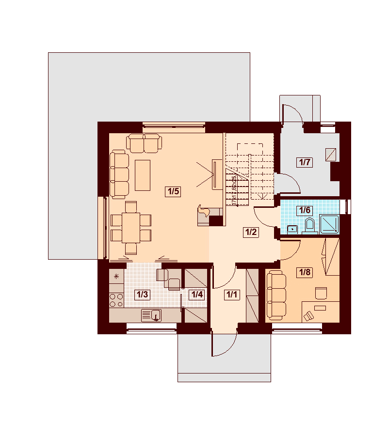 Rzut parteru domu jednorodzinnego Armanda XS