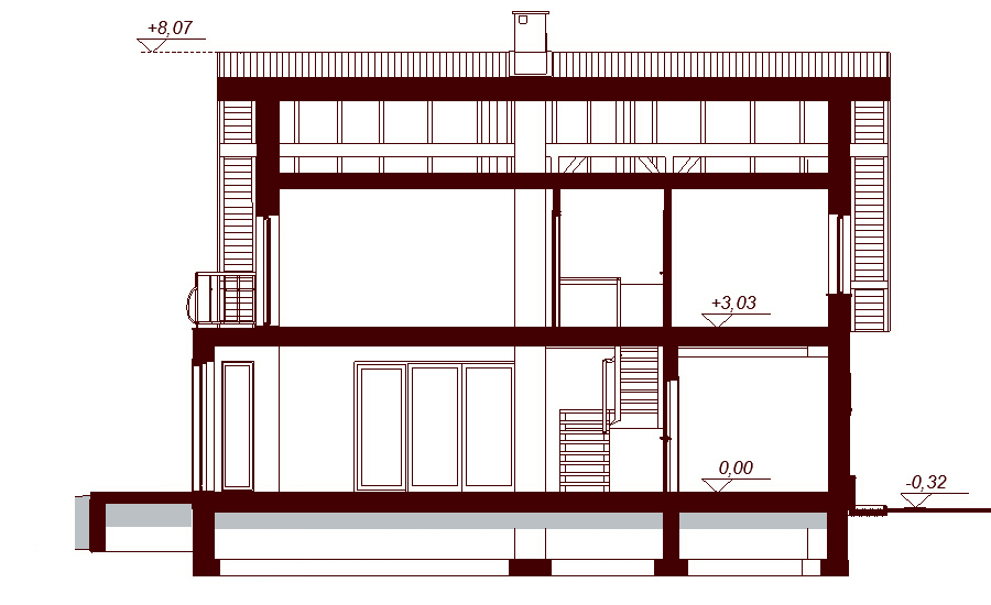 Przekrój projektu domu Belinda (Armanda z wykuszem)