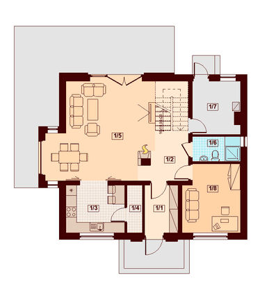 Rzut parteru domu jednorodzinnego Belinda (Armanda z wykuszem)