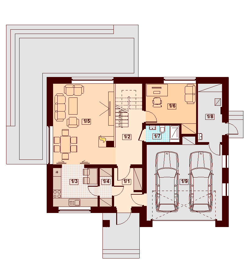 Rzut parteru domu jednorodzinnego Darlena mała