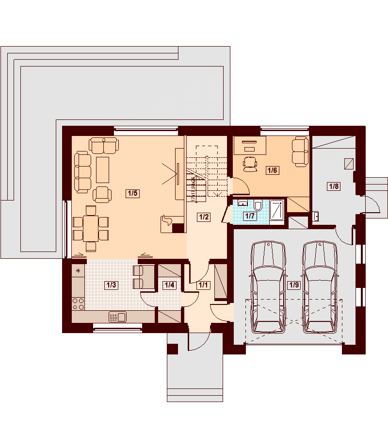 Rzut parteru domu jednorodzinnego Darlena XL