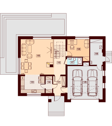 Rzut parteru domu jednorodzinnego Darlena XL