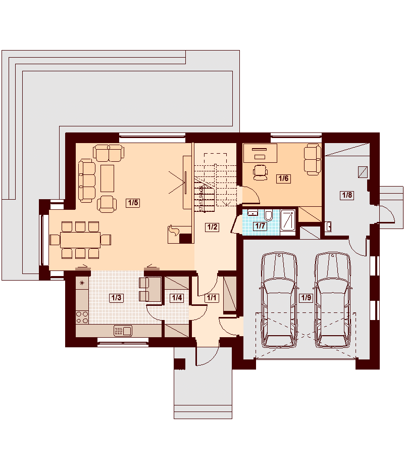 Rzut parteru domu jednorodzinnego Darlena XL z wykuszem