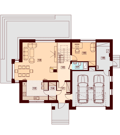 Rzut parteru domu jednorodzinnego Darlena XL z wykuszem