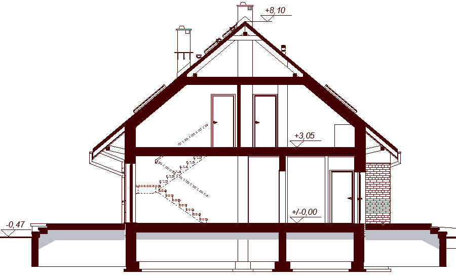 Przekrój projektu domu Darlena z wykuszem