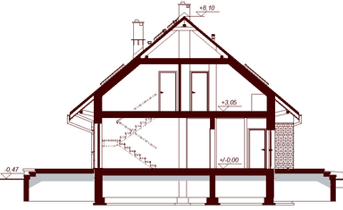 Przekrój projektu domu Darlena z wykuszem