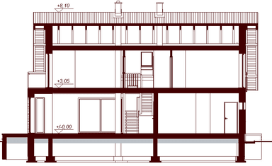 Przekrój projektu domu Darlena z wykuszem