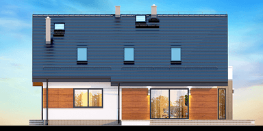 Elewacja ogrodowa domu jednorodzinnego Darlena z wykuszem