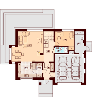 Rzut parteru domu jednorodzinnego Darlena z wykuszem