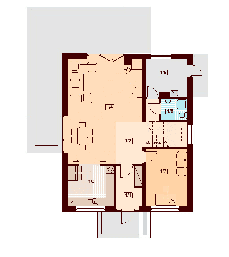 Rzut parteru domu jednorodzinnego Diona