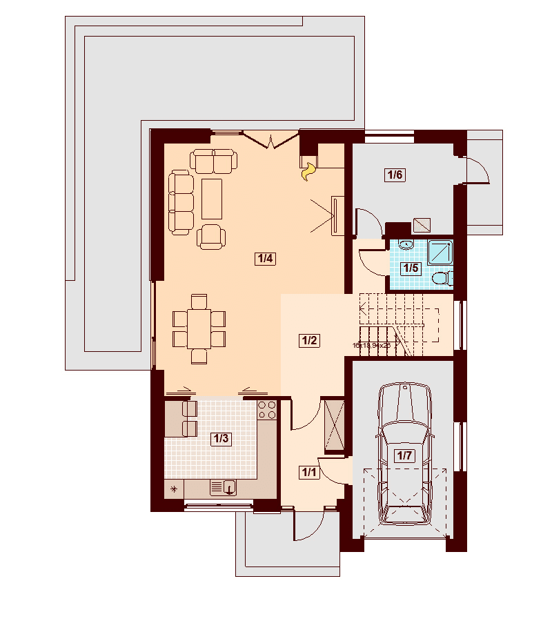 Rzut parteru domu jednorodzinnego Diona Bis