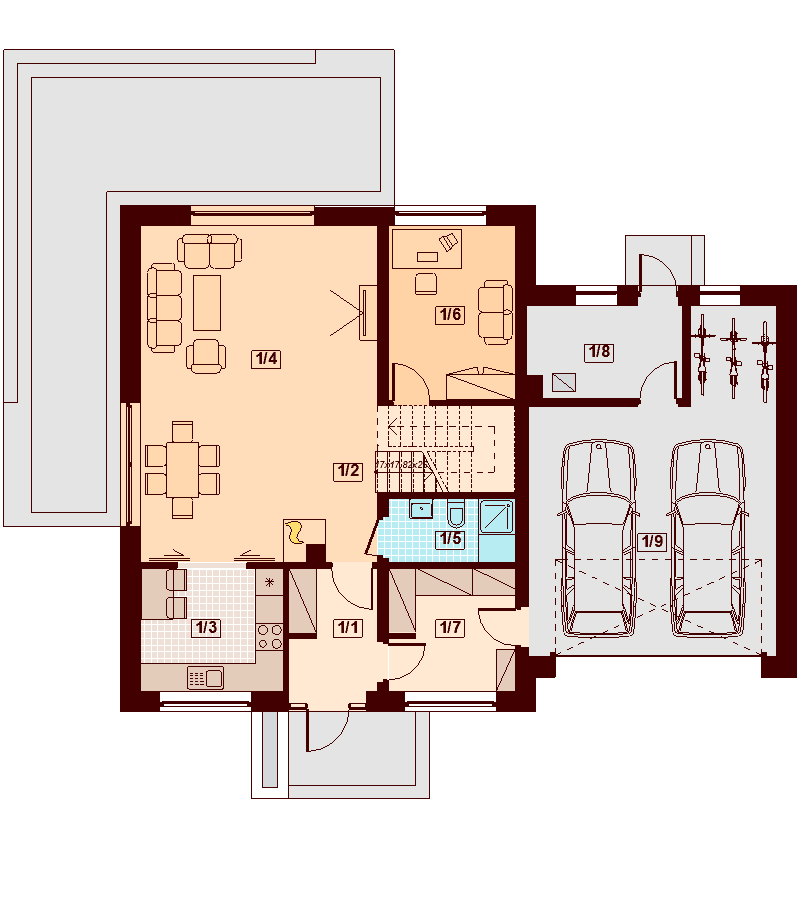 Rzut parteru domu jednorodzinnego Galilea Bis 2M