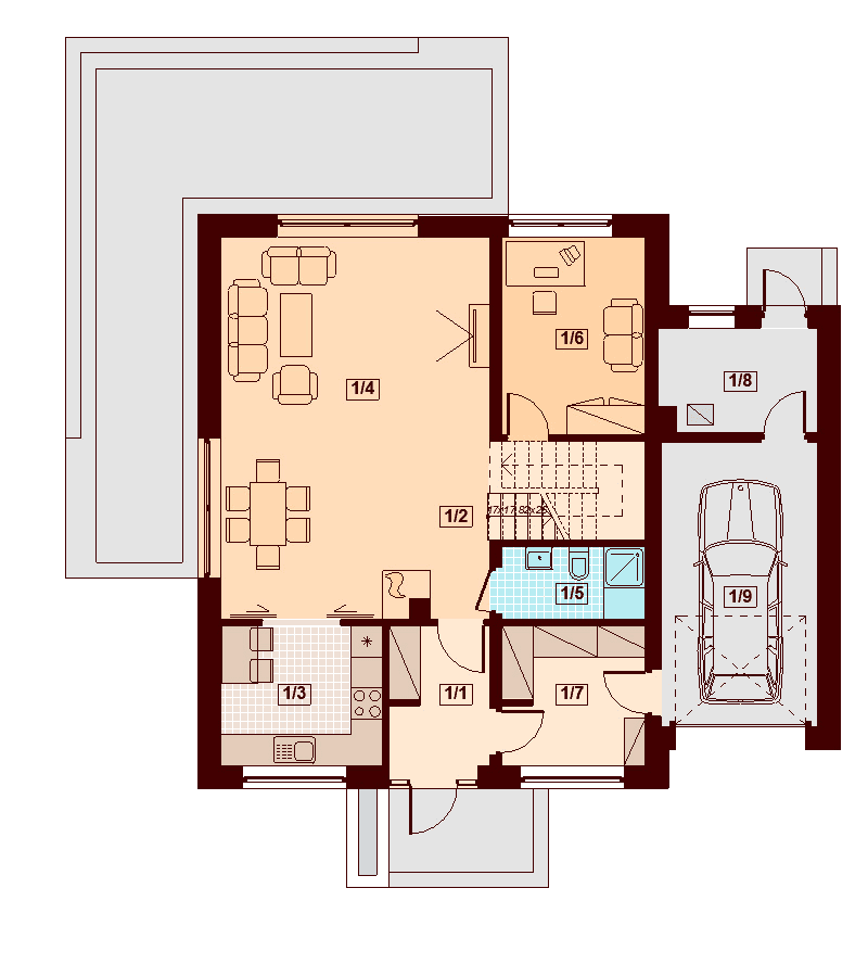 Rzut parteru domu jednorodzinnego Galilea Bis