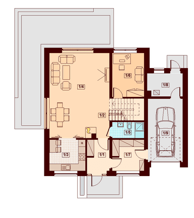 Rzut parteru domu jednorodzinnego Galilea Bis