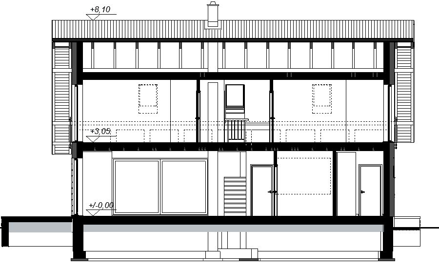 Przekrój projektu domu Kaminero