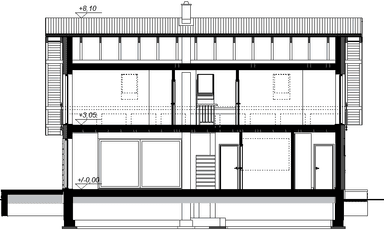 Przekrój projektu domu Kaminero