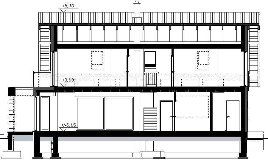 Przekrój projektu domu Kaminera lux