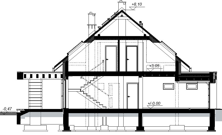 Przekrój projektu domu Kaminero lux