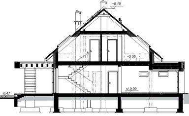 Przekrój projektu domu Kaminero lux