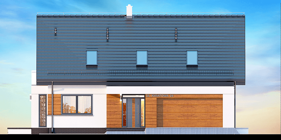 Elewacja frontowa domu Kaminero z wykuszem