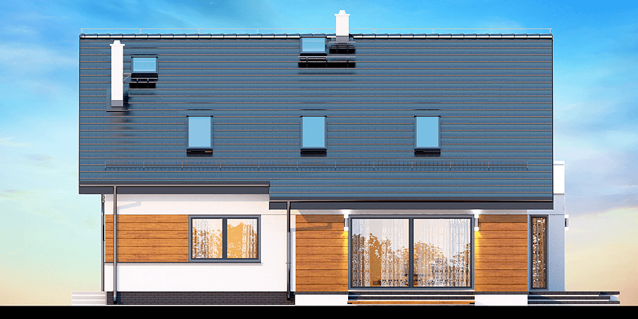 Elewacja ogrodowa domu Kaminero z wykuszem