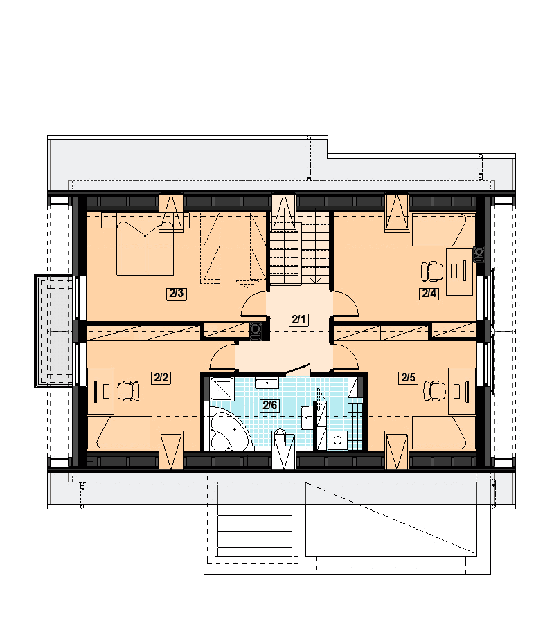Rzut poddasza domu jednorodzinnego Kaminero z wykuszem
