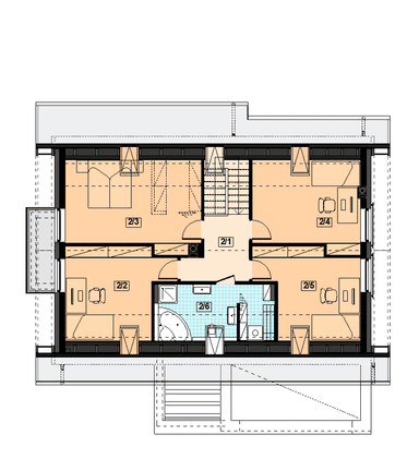 Rzut poddasza domu jednorodzinnego Karimero z wykuszem