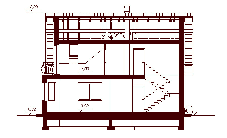 Przekrój projektu domu Karmelita bez garażu
