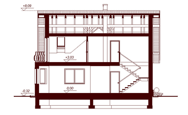 Przekrój projektu domu Karmelita bez garażu