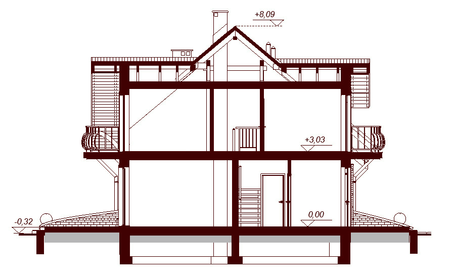Przekrój projektu domu Karmelita bez garażu